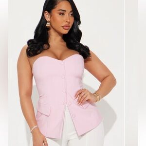 Fashion Nova Light Pink Strapless Button Front Bustier Tunic